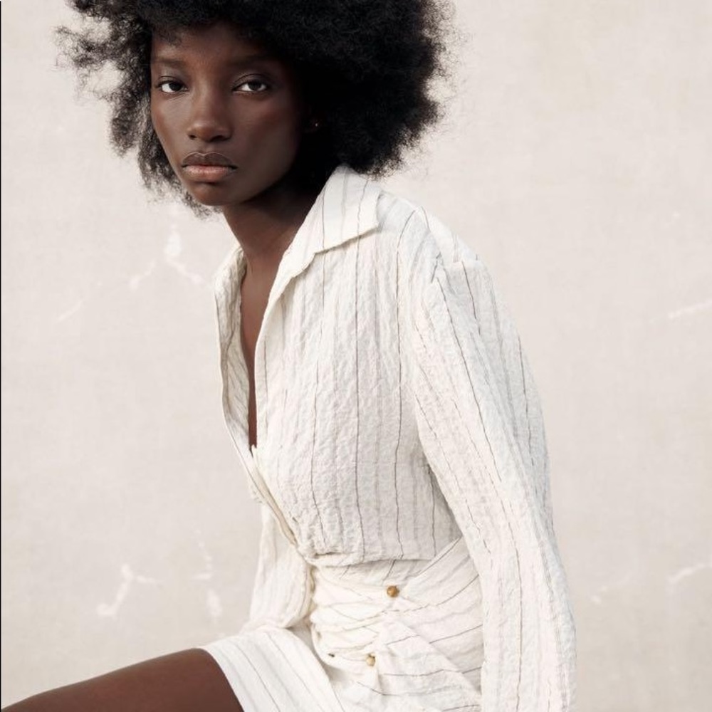 Zara Draped Shirt and Skirt Set, Oyster White, XS